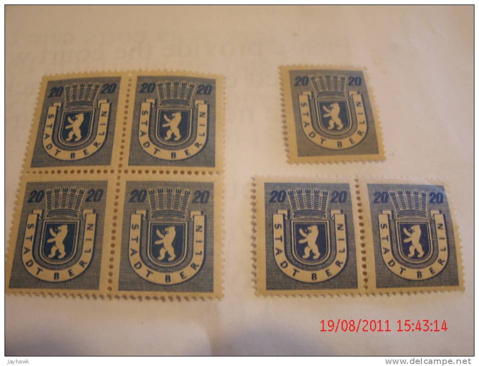 GERMANY, BERLIN&BRANDENBURG, MICHEL# 6A(BLOCK OF 4), 6A PAIR, & 6A, MINT OG - Berlin & Brandebourg