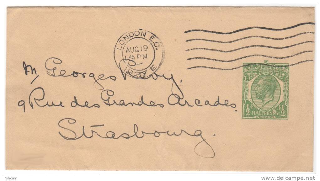 PS (BJ)  Obl. LONDON E.C. 1927 Pour STRASBOURG ( Scan Verso) - Entiers Postaux