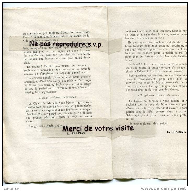 - Paroulo Nouvialo, Discours, De Léon SPARIAT, Majoura Dou Felibrige, Janvier 1912, Saint-Mandrié, Dédicace ? - Andere & Zonder Classificatie