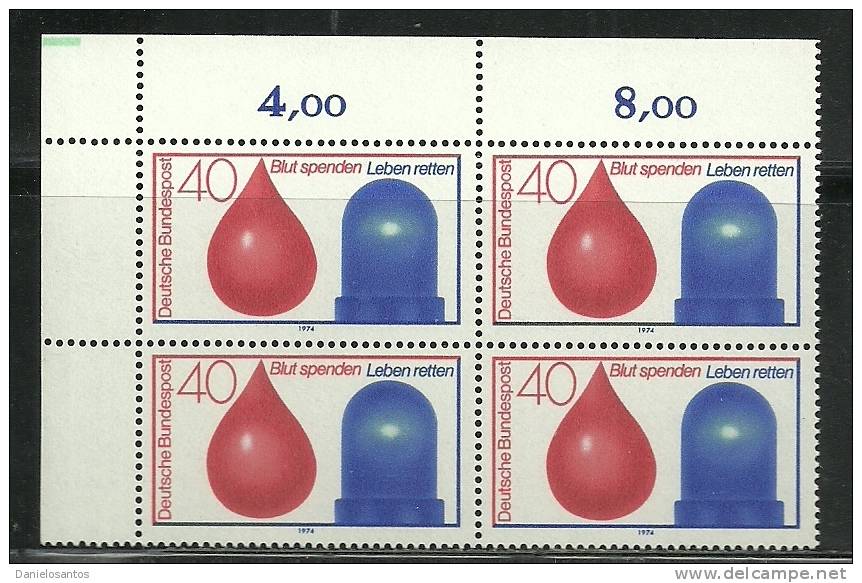 Germany Alemanha Deutschland 1974 Blood Donor Service Accident Emergency Service Block Of 4 MNH - Unfälle Und Verkehrssicherheit