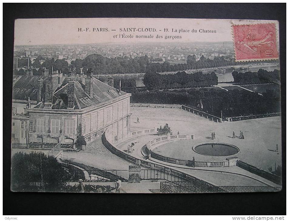 H.-F.Paris.-Saint-Cloud.-La Place Du Chateau Et L'Ecole Normale Des Garcons 1906 - Ile-de-France