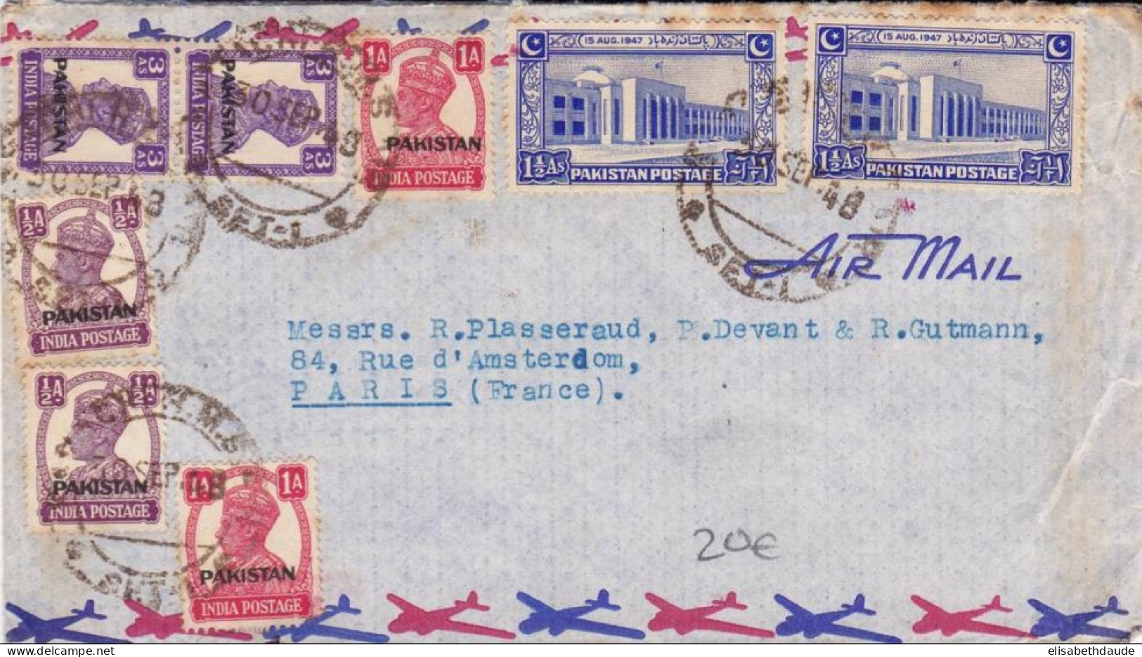 PAKISTAN - 1948 - RARE LETTRE Par AVION Pour PARIS - Pakistán