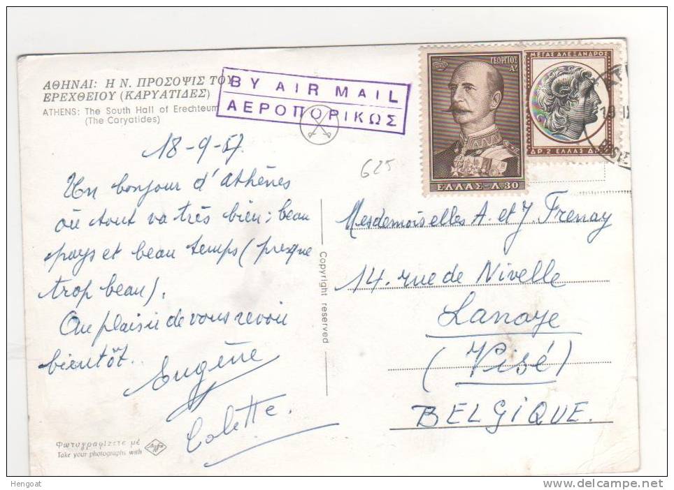 2 Timbres : Yvert N° 625 + Complément  / Carte Du 18/09/57 Pour La Belgique (pli Angle De La Carte ) - Cartas & Documentos