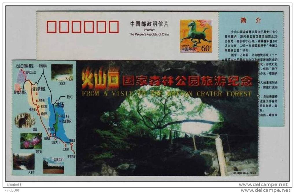 China 2003 Mt.Changbaishan Volcano Crater National Park Admission Ticket Pre-stamped Card Underground Forest - Volcans