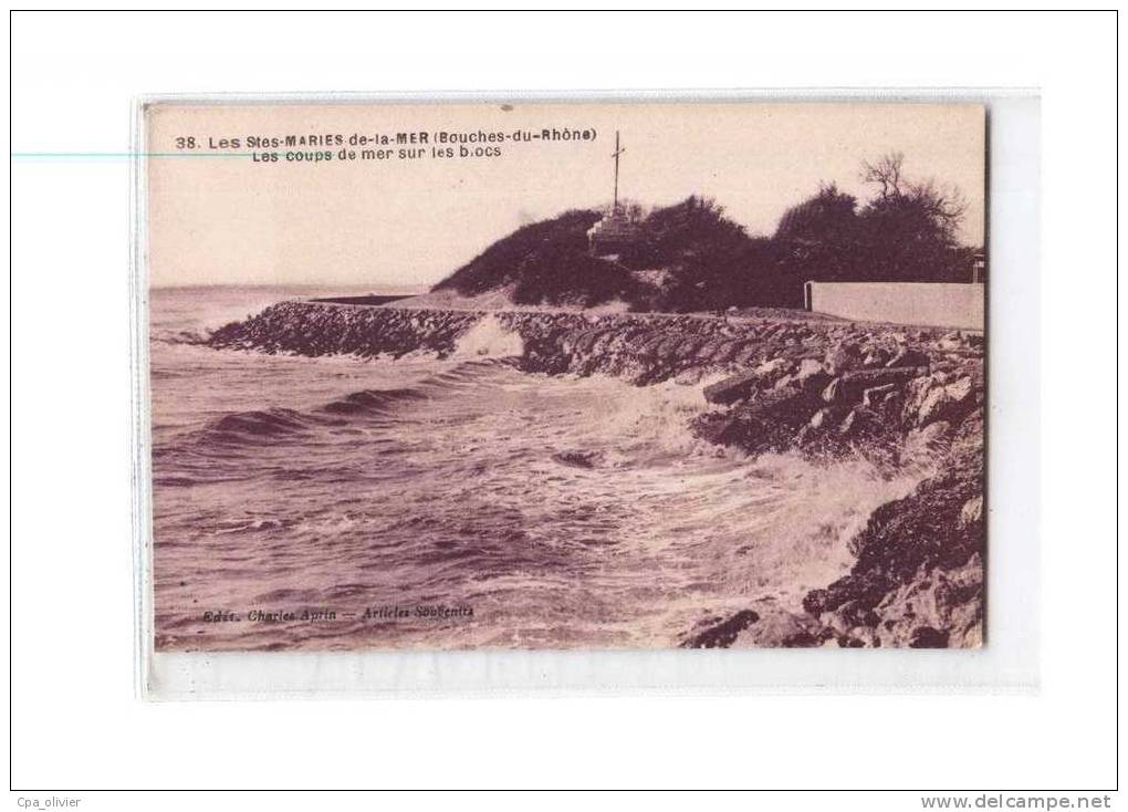 13 STES MARIES DE LA MER Plage, Coup De Mer Sur Les Blocs, Ed Aprin 38, 193? - Saintes Maries De La Mer