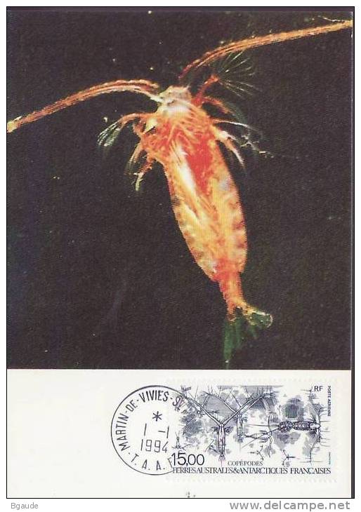 FRANCE   TAAF CARTE MAXIMUM NUM.YVERT  PA   129 LE COPEPODES PELAGIQUES - Lettres & Documents