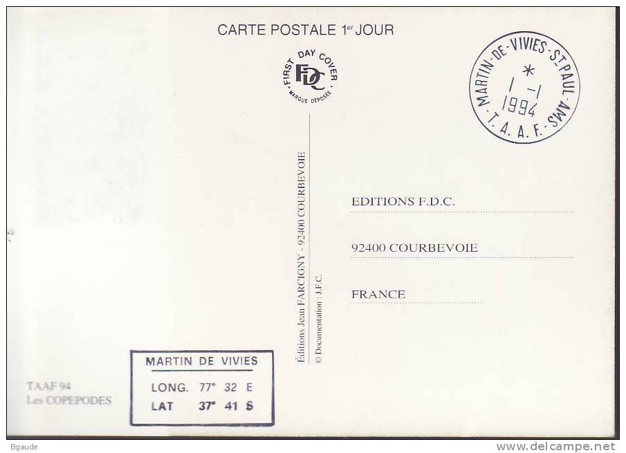 FRANCE   TAAF CARTE MAXIMUM NUM.YVERT  PA   129 LE COPEPODES PELAGIQUES - Covers & Documents