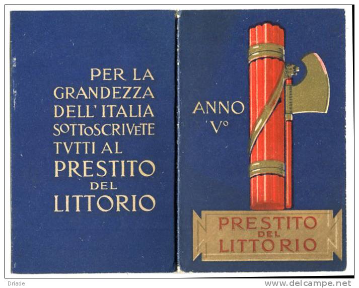 CALENDARIO PRESTITO DEL LITTORIO ANNO 1927 - Small : 1921-40