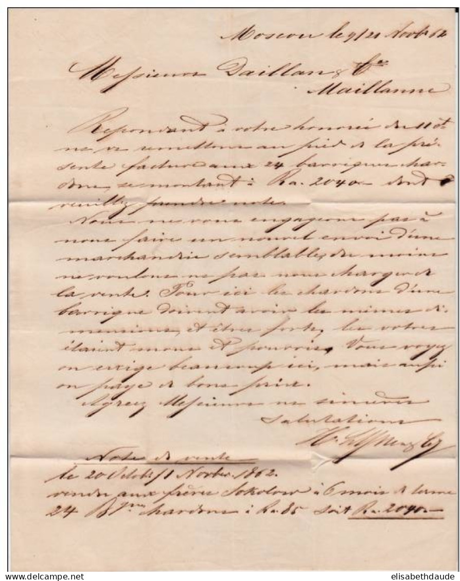 RUSSIE - 1862 - LETTRE De MOSCOU => MAILLANNE - CACHET D'ENTREE En FRANCE "PRUSSE Par VALENCIENNES" - Lettres & Documents