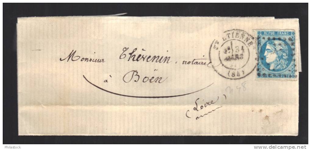 FRANCE N° 46 (défaut) Obl. S/Lettre Entiére - 1870 Bordeaux Printing
