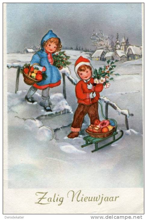 Unused Postcard.Zalig Nieuwjaar.Enfants.Children.Fruits.Snow.Navidad.Weihnachten.Noel.Kerstmis.Nice! - Altri & Non Classificati