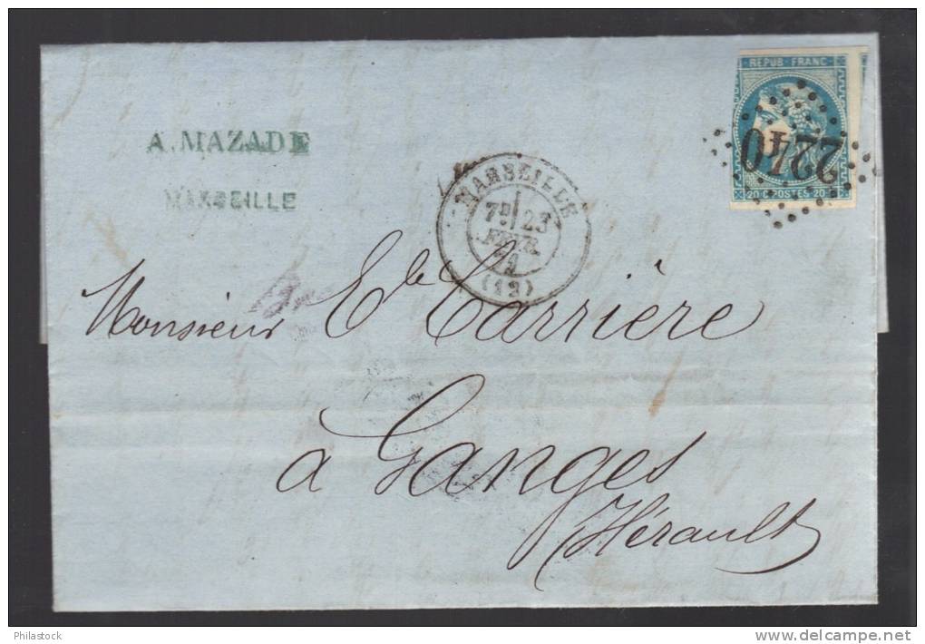 FRANCE N° 46 Obl. (défaut) S/Lettre Entiére - 1870 Bordeaux Printing