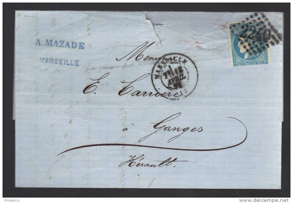 FRANCE N° 46 Obl. (défaut) S/Lettre Entiére - 1870 Emisión De Bordeaux