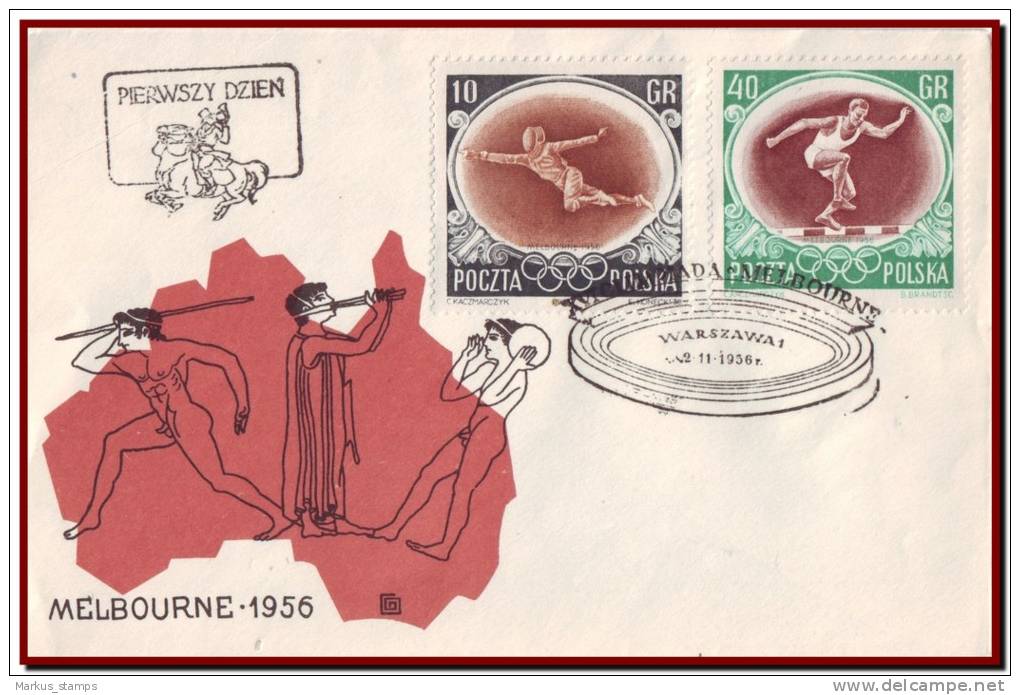 Poland 1956 - Melbourne Olympics 3 FDC, Mi 984-989 - Ete 1956: Melbourne