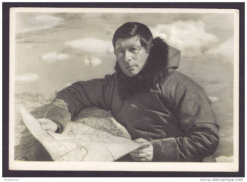 Greenland PPC Greenland Explorer Knud Rasmussen Portrait W. Map - Grönland
