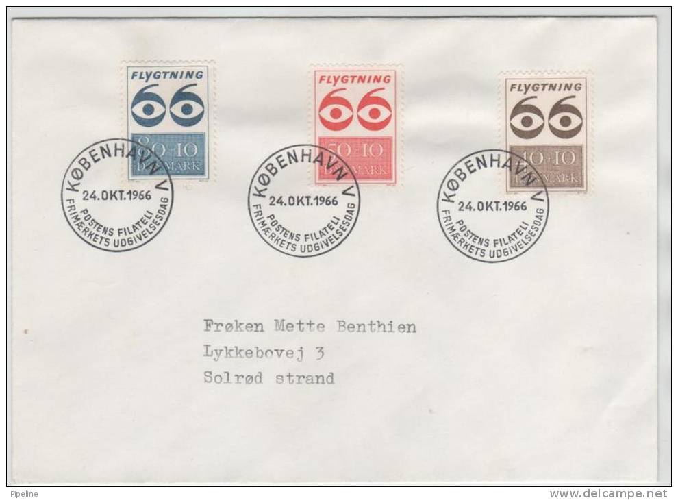 Denmark FDC 24-10-1966 Refugee 66 Complete Set Of 3 On Cover - Refugees