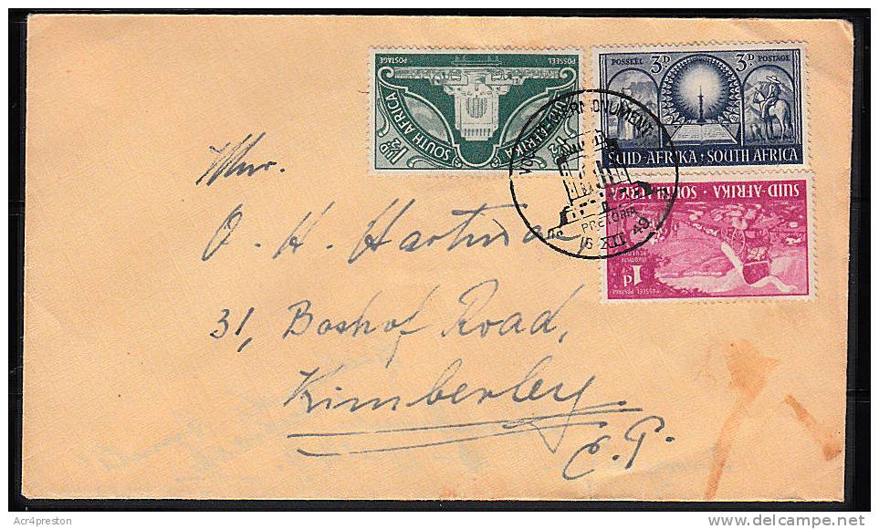 Cov296 South Africa 1949, Voortrekker Monument, Set Of 3 On Cover - Storia Postale