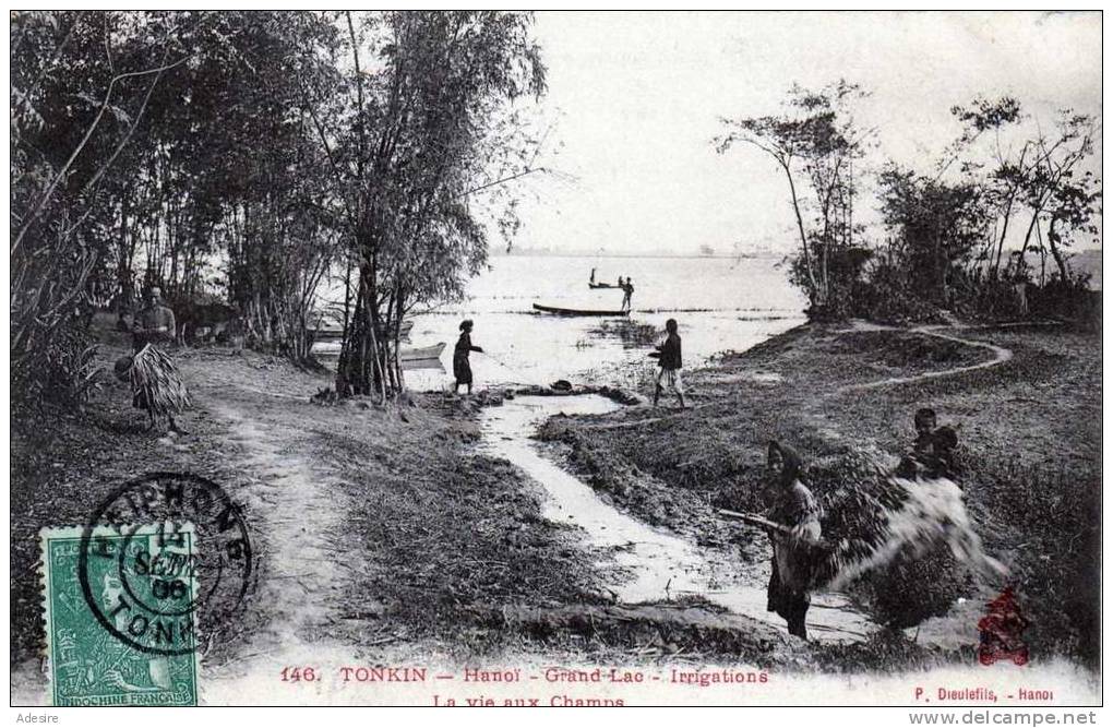 Haiphong Tonkin, Hanoi, Grand Lac, Irrigations La Vie Aux Champs, Gelaufen 1908, Verlag "P.Dieuleflis, Hanoi" - Vietnam