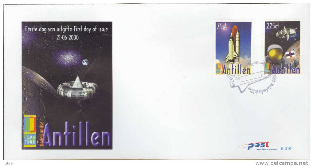 DUTCH ANTILLES, ANTILLEN 2000 NVPH FDC E316 ANAHEIM, SPACESHUTTLE. BLANC. VERY FINE QUALITY. - Curaçao, Antilles Neérlandaises, Aruba