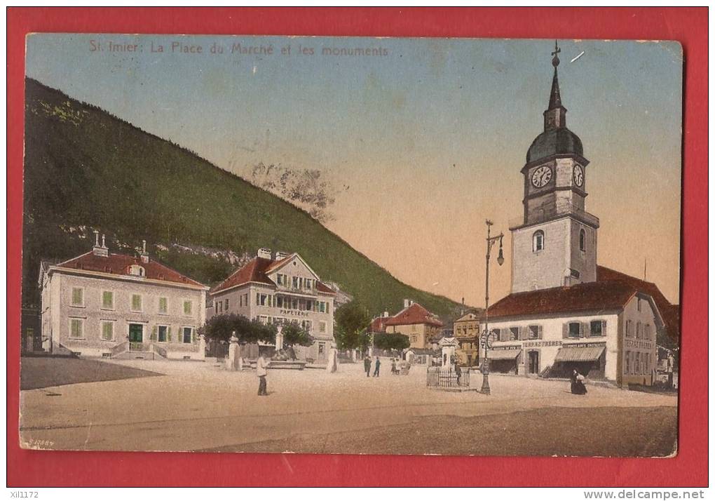 X0243 St.Imier Place Du Marché Et Monuments.Papeterie. Cachet 1914.Biland - Saint-Imier 