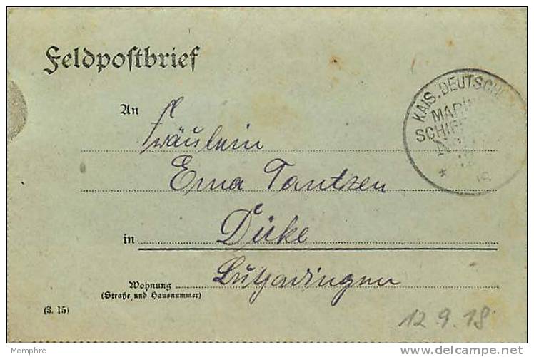 Marine Feldpostbrief   2.8.1918   3 Kompagnie - Briefe U. Dokumente