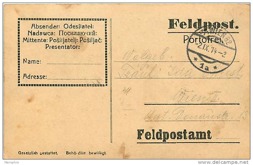 Feldpostkarte  Wien 2.9.1914 - Briefe U. Dokumente