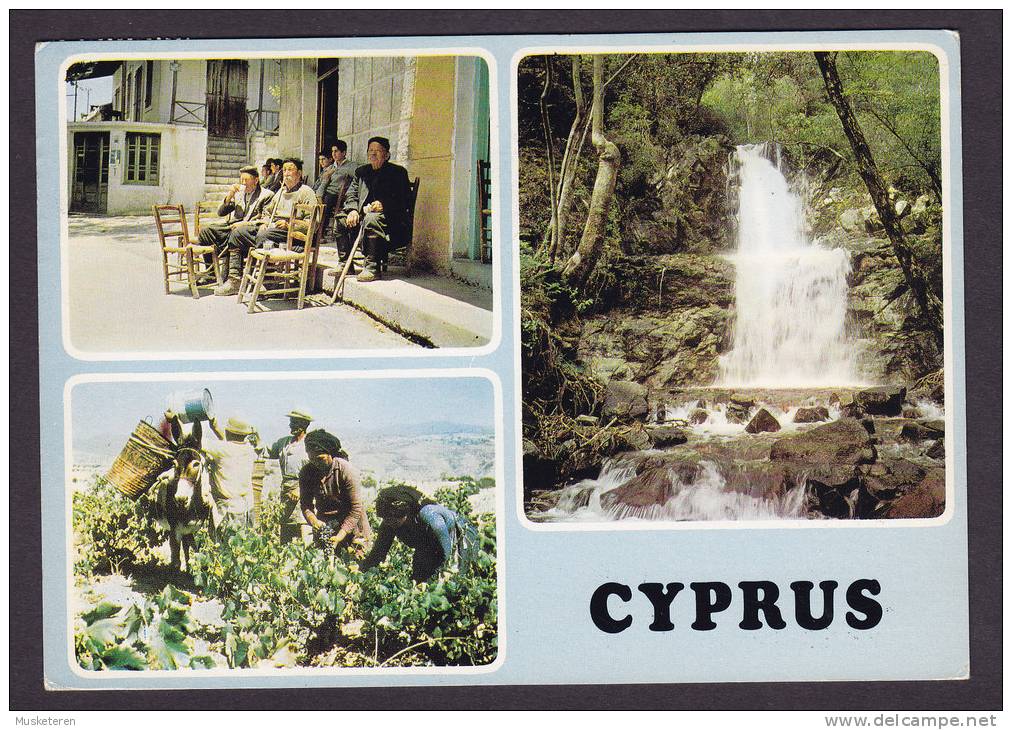 Cyprus PPC Messopotamos Falls Villagers At Panayia, Pahpos & Grape Harvesting LARNACA 1984 (2 Scans) - Chypre