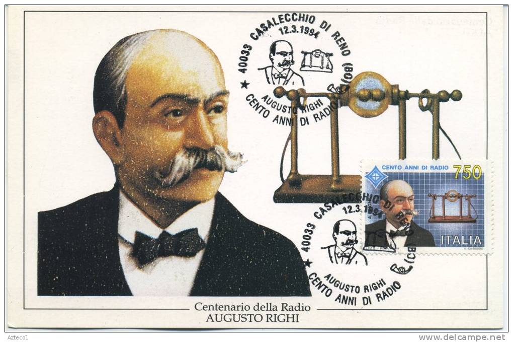 ITALIA - FDC MAXIMUM CARD 1994 - AUGUSTO RIGHI - LA RADIO - ANNULLO SPECIALE - Cartoline Maximum