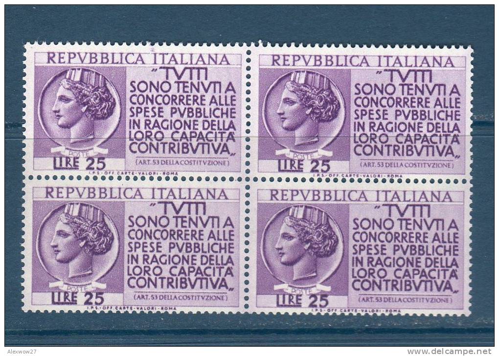 Italia / Italy  1954 --Denuncia Del Reddito  / Quartina  --- ** MNH / VF - Blocks & Sheetlets