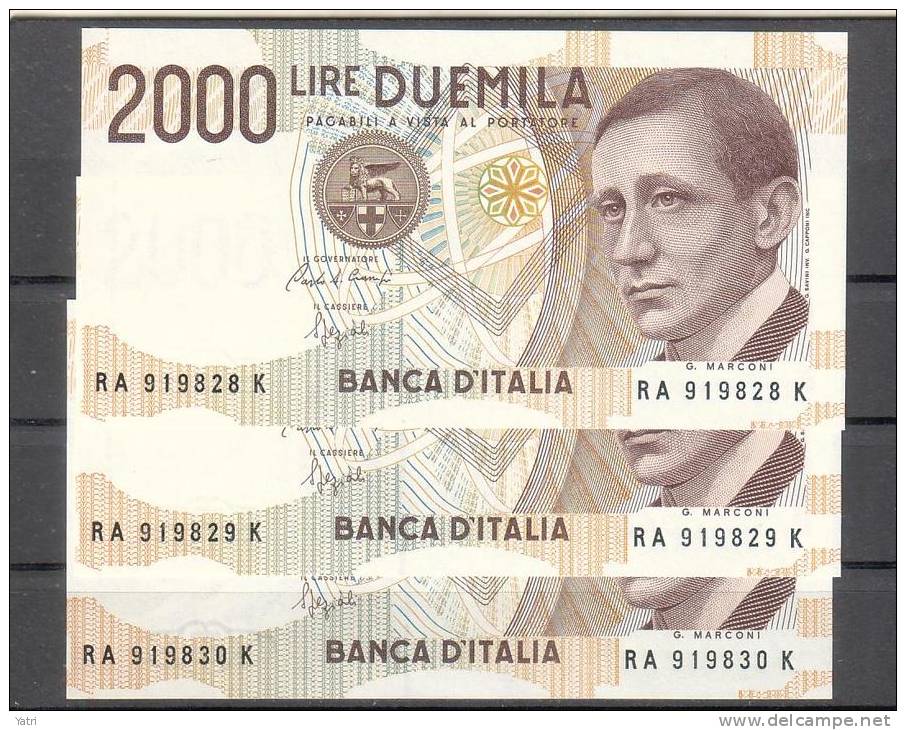 Banconote 2.000 Lire - Marconi (tre Numeri Consecutivi) - FDS - 2000 Lire