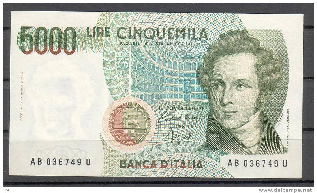 Banconota 5.000 Lire Bellini FDS - 5.000 Lire