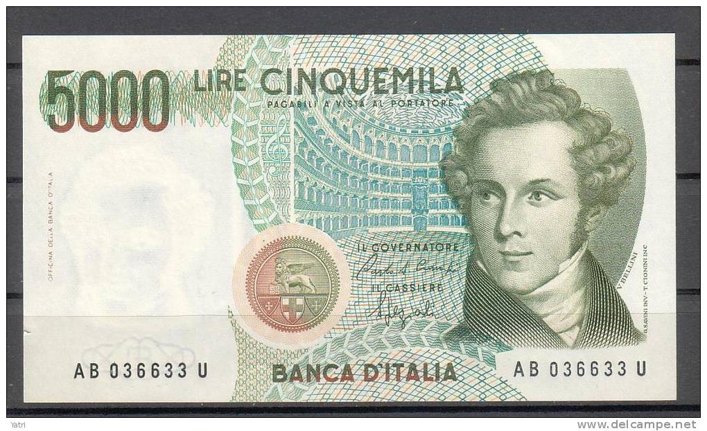 Banconota 5.000 Lire Bellini FDS - 5000 Lire