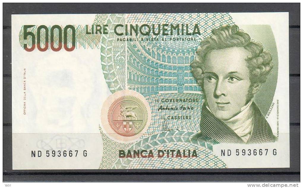 Banconota 5.000 Lire Bellini FDS - 5000 Liras