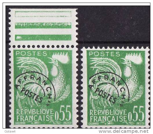 6151# Y&T PREOBLITERE N° 122 ** X 2 COQ NEUFS SANS CHARNIERE Cote = 70 Euros - 1953-1960