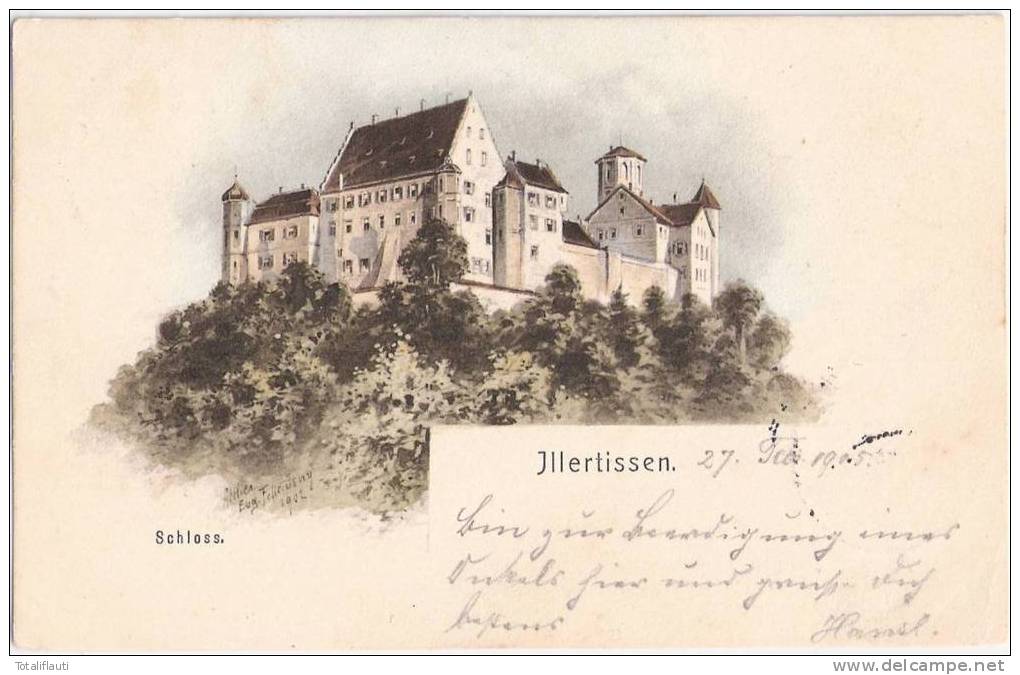 Illertissen Schloß Nahe Ulm Signiert Künstler Eugen Felle Color Litho 27.2.1905 - Neu-Ulm