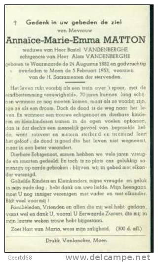 Doodsprentje Annaïce Marie Emma Matton - Waarmaarde 1882 - Moen 1953 - Religión & Esoterismo