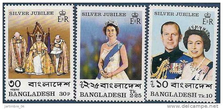 1977 BANGLADESH 94-96** Reine Elisabeth II, Noce D´argent - Bangladesch