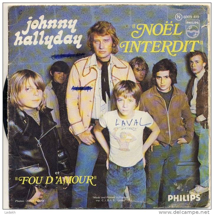 DISQUE VINYLE # JOHNNY HALLYDAY # 1973 # 2 TITRES # FOU D'AMOUR - Chants De Noel