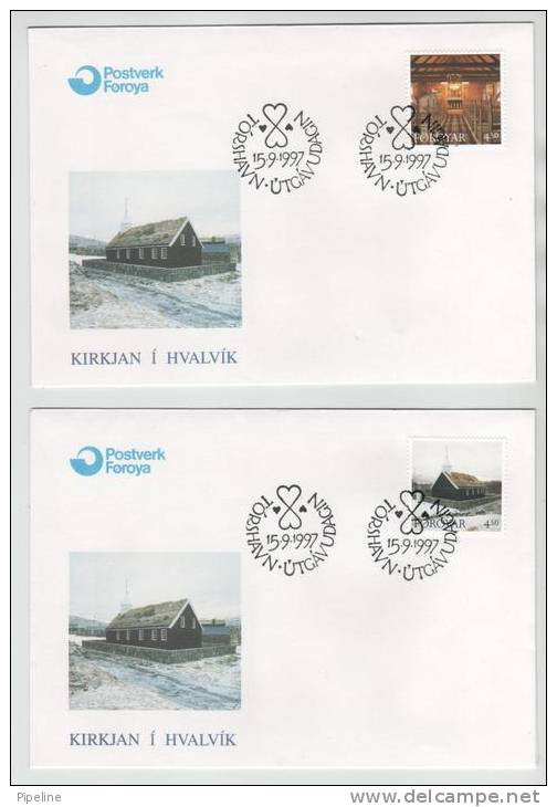 Faroe Islands FDC 15-9-1997 The CHURCH In Hvalvik Complete On 2 Covers With Cachet - Isole Faroer