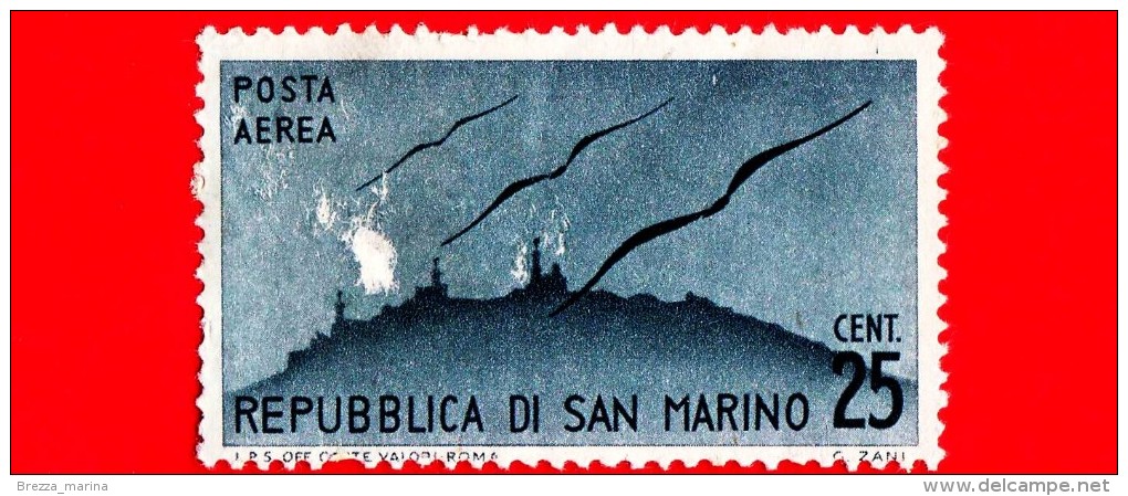 SAN MARINO - 1946 - Nuovo - Posta Aerea - POSTA AEREA -25 C. • Volatili Stilizzati E Monte Titano - Luftpost