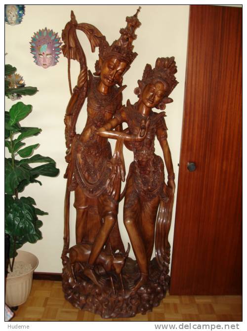 Uniek & Prachtig Gesculpteerd Beeld - Handsnijwerk Uit Bali - Afbeelding Man & Vrouw - Holz