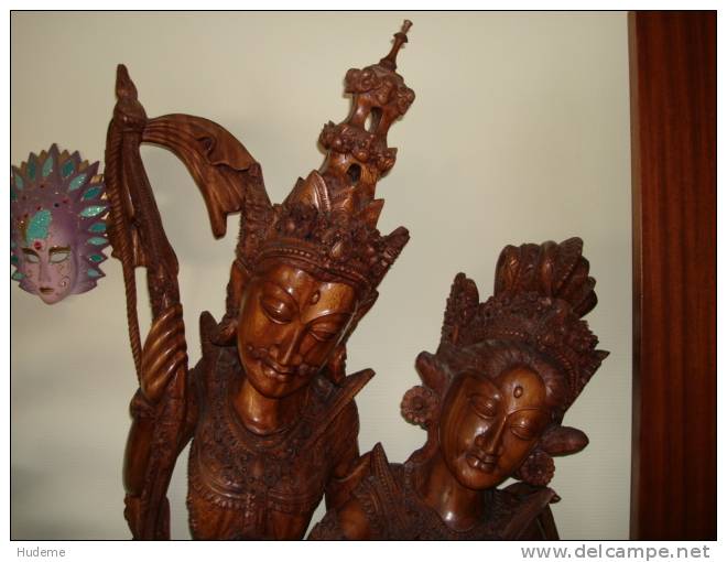 Uniek & Prachtig Gesculpteerd Beeld - Handsnijwerk Uit Bali - Afbeelding Man & Vrouw - Bois