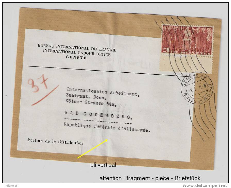 Suisse, 1960, Fragment Lettre Officielle, Bureau International Du Travail, BIT / ILO, International Labour Office, Timbr - Officials