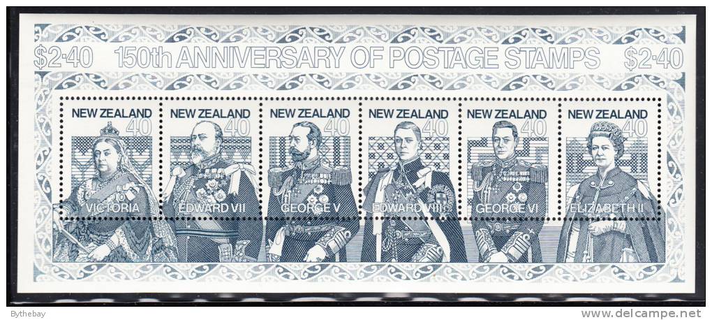 New Zealand Scott #1003 MNH Souvenir Sheet Of 6: 150th Anniversary Of Postage Stamps - Reigning Monarchs - Ongebruikt