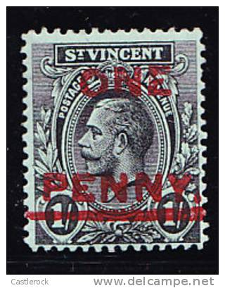 T)1915,ST.VICENT SCN 117a,MLH,“PENNY” & BAR DOUBLE SURCHARGED IN CARMINE,CV 775 - St.Vincent (1979-...)