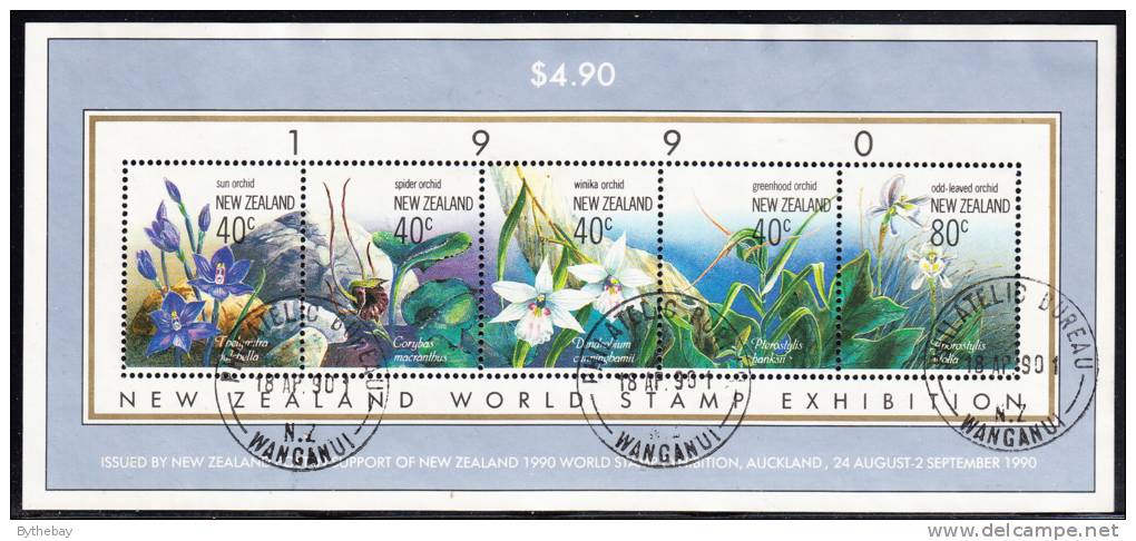 New Zealand Scott #986 Used Souvenir Sheet Of 5: Orchids - NZ World Stamp Exhibition - Gebraucht