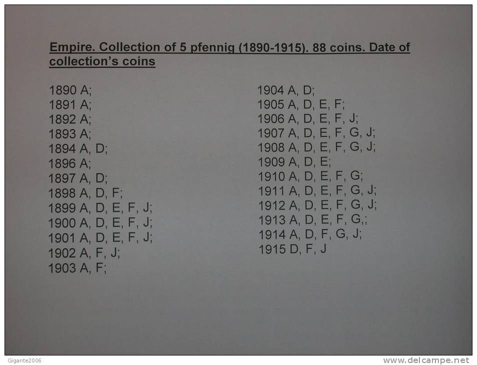 5 Pfennig. Empire. Collection Of 88 Differents Coins 1890/1915 (date Of Coins In Photography) - Collections