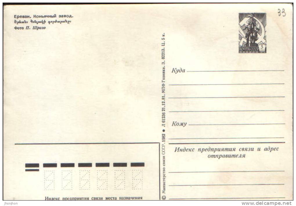 Armenia-Postal Stationary Postcard 1982-Yerevan-Brandy Factory - Armenië