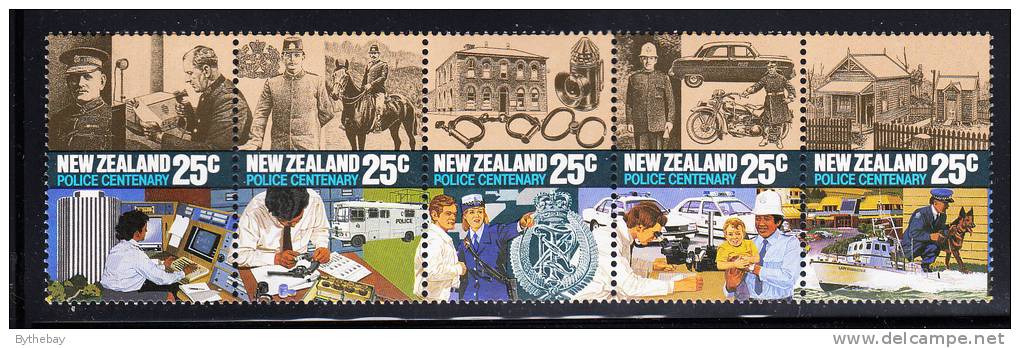 New Zealand Scott #843 MNH Strip Of 5: Centenary Of Police Force Act - Neufs