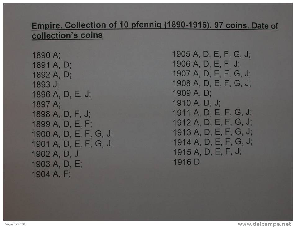 10 Pfennig. Empire. Collection Of 97 Differents Coins 1890/1916 (date Of Coins In The Photography) - Sammlungen